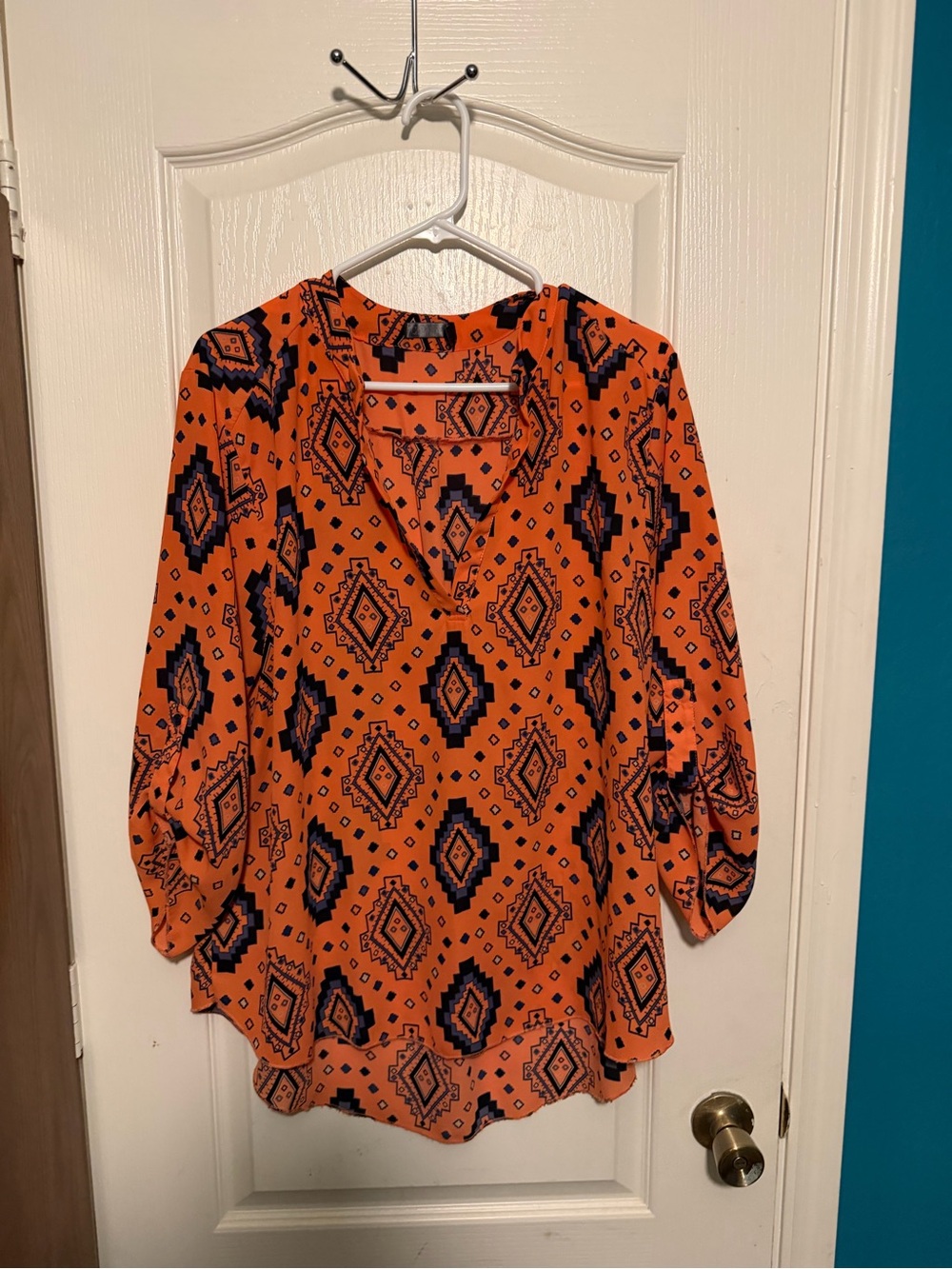 Bright Orange Aztec V-Neck Tunic Top